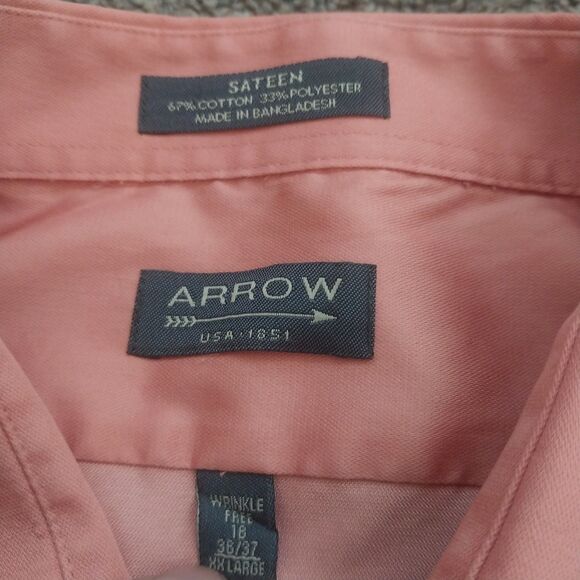 Arrow Sateen Wrinkle Free Dress Shirt 16 34/35 XL Peach Salmon Long Sleeve Mens - Picture 3 of 6